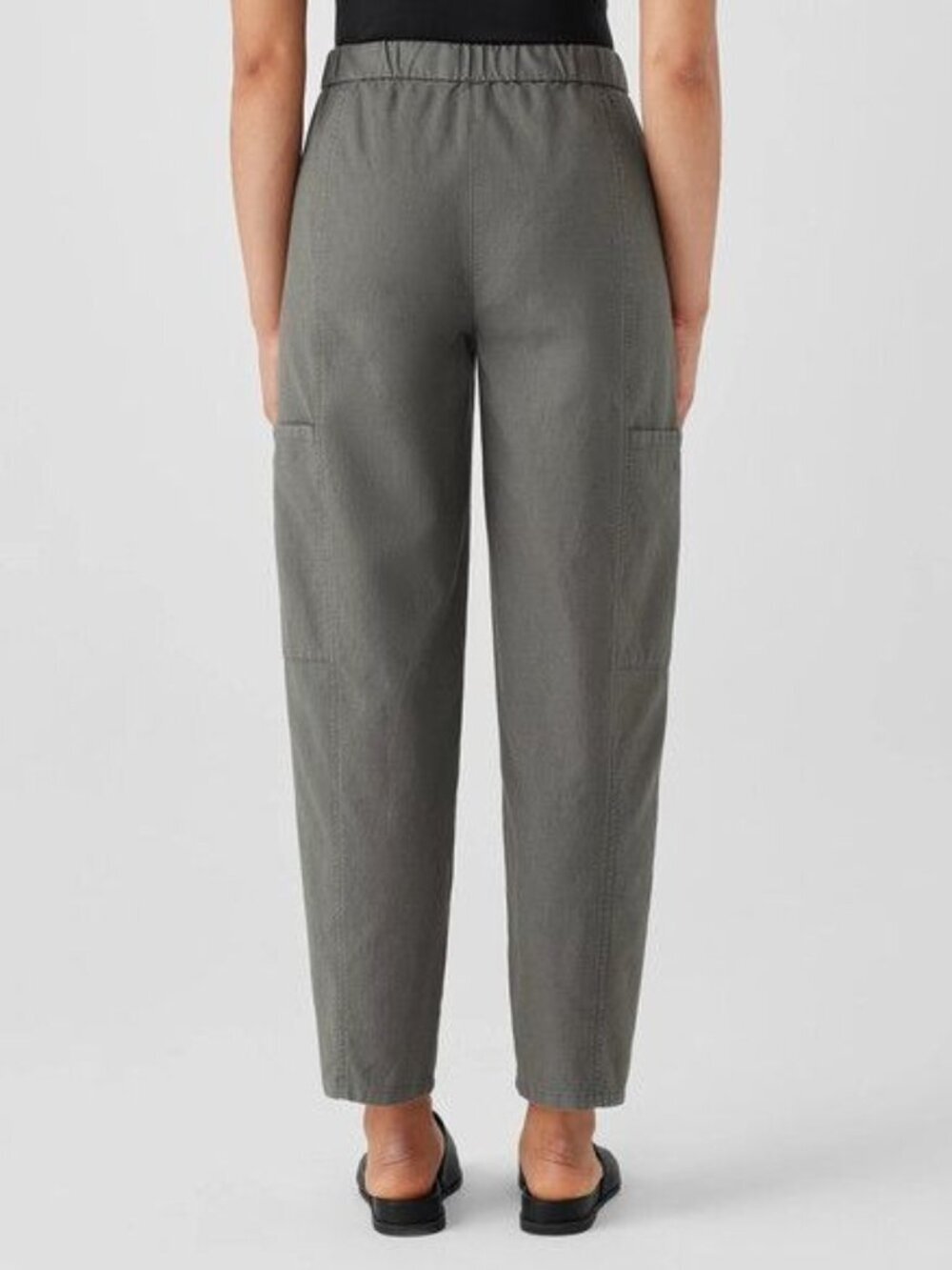 Eileen Fisher Cotton Hemp Stretch Lantern Pant Easy Fit Ankle Length Grove Large - Picture 2 of 16